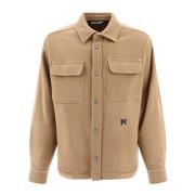 Monogram Zakken Wol Overshirt Jas Palm Angels , Beige , Heren