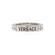 Messing ring met logo Versace , Gray , Heren