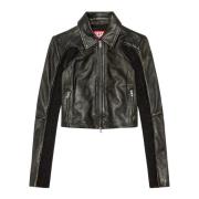 Cropped leather jacket with knit panels Diesel , Black , Dames