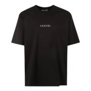 Zwart Katoenen T-Shirt met Geborduurd Logo Lanvin , Black , Heren
