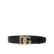 Luxe Zwarte Kalfsleren Riem met Gouden DG Logo Dolce & Gabbana , Black...
