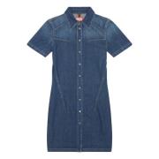 Buttoned shirt dress in stretch denim Diesel , Blue , Dames