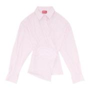Striped wrap shirt with embossed logo Diesel , Pink , Dames
