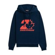 Blauwe Cool Fit Hoodie met Rood Logo Dsquared2 , Blue , Heren