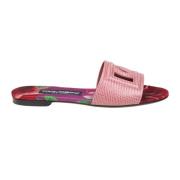 Roze leren instap sandalen gekruist logo Dolce & Gabbana , Pink , Dame...