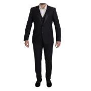 Zwart Wol Slim Fit 3-Delig Pak Dolce & Gabbana , Black , Heren