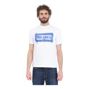 Wit T-shirt met Blauwe Print Blauer , White , Heren