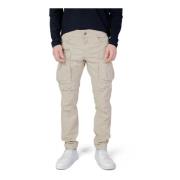 Effen Slim-fit Broek met Rits en Knoop Replay , Beige , Heren