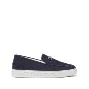 Navy Blauwe Slip-On Medusa Plaque Versace , Blue , Heren