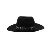 Zwarte Fedora Hoed met Logoed Band Maison Michel , Black , Dames