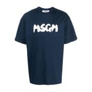 Blauw Logo T-Shirt Msgm , Blue , Heren