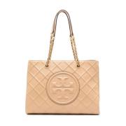 Beige Fleming Leren Tote Tas Tory Burch , Beige , Dames