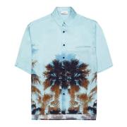 Turquoise Palmprint Viscose Shirt Laneus , Blue , Heren