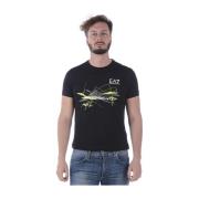 Logo Print Casual T-Shirt Emporio Armani EA7 , Black , Heren