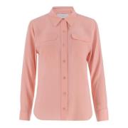 Zijden Perzik Overhemd Klassieke Kraag Equipment , Pink , Dames