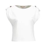 Trendy Offwhite T-shirt met Gouden Knopen Rinascimento , White , Dames