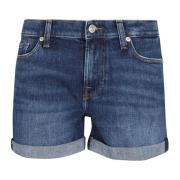 Donkerblauwe Mid Roll Shorts Sea Star 7 For All Mankind , Blue , Dames