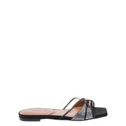 Zwarte Satijnen Strass Sandalen Laag Ontwerp D'Accori , Black , Dames