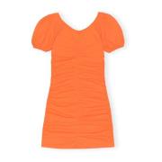 Vibrant Orange Katoenen Poplin Mini Jurk Ganni , Orange , Dames