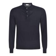 Blauwe Fijngebreide Wollen Polo Shirt Lardini , Blue , Heren