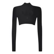 Zwart Geribbelde Gebreide Sweatshirt met Geborduurd Logo Courrèges , B...