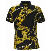 Barok Patroon Polo Shirt Zwart Versace Jeans Couture , Black , Heren