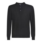 Zwart Fijngebreid Wol Polo Shirt Lardini , Black , Heren