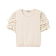 Romantische Ruffled Sweater Ivory Twinset , Beige , Dames