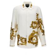 Korte mouw wit/goud Barocco print overhemd Versace Jeans Couture , Whi...