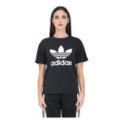 Zwarte Trefoil Regular T-shirt Adidas Originals , Black , Dames