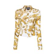 Barocco Print Wit Overhemd Versace Jeans Couture , White , Dames