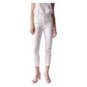 Slim Cropped Linnen Chino Broek Salsa , White , Dames