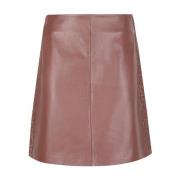 Bruine Leren Mini Rok Max Mara Weekend , Brown , Dames