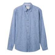 Casual Linnen Overhemd voor Mannen Tom Tailor , Blue , Heren