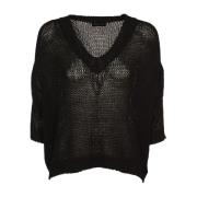 Zwarte V-Hals Sweaters Roberto Collina , Black , Dames