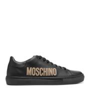 Zwarte Leren Casual Sneakers Moschino , Black , Heren