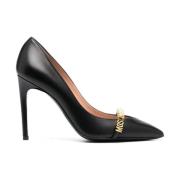 Zwarte Leren Gesloten Hoge Hak Pumps Moschino , Black , Dames