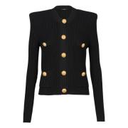 Gebreid kort Cardiganje met goudkleurige knopen Balmain , Black , Dame...