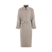 Grijze Wol Double-Breasted Trenchcoat Prada , Beige , Heren