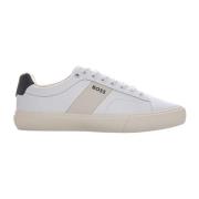 Lage suède sneaker met retro logo Boss , White , Heren