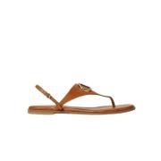 Platte leren sandalen met verstelbare band Twinset , Brown , Dames