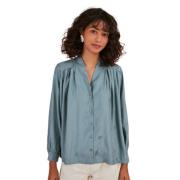 Elegante V-Hals Jacquard Blouse Des Petits Hauts , Blue , Dames