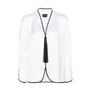 Zijden Satijnen V-hals Shirt Giorgio Armani , White , Dames