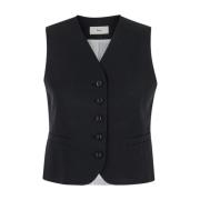 Zwarte Katoen-Linnen Vest Dunst , Black , Dames