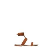 Platte leren sandalen met studs Twinset , Brown , Dames