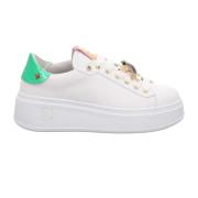 Witte leren sneakers met groene en roze inzetstukken Gio+ , White , Da...