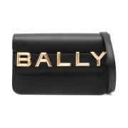 Logo-Lettering Leren Crossbodytas Bally , Black , Dames