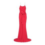 Lange geplooide jurk met bloemendetail Balmain , Red , Dames