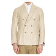 Dubbelrijige zijden jas met peak revers Tagliatore , Beige , Heren