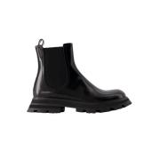 Zwarte Leren Chelsea Laarzen Alexander McQueen , Black , Dames